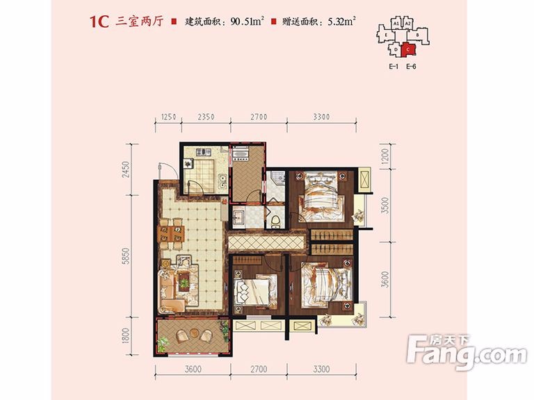 西安中華世紀城馬上90平三居室-新中式風格